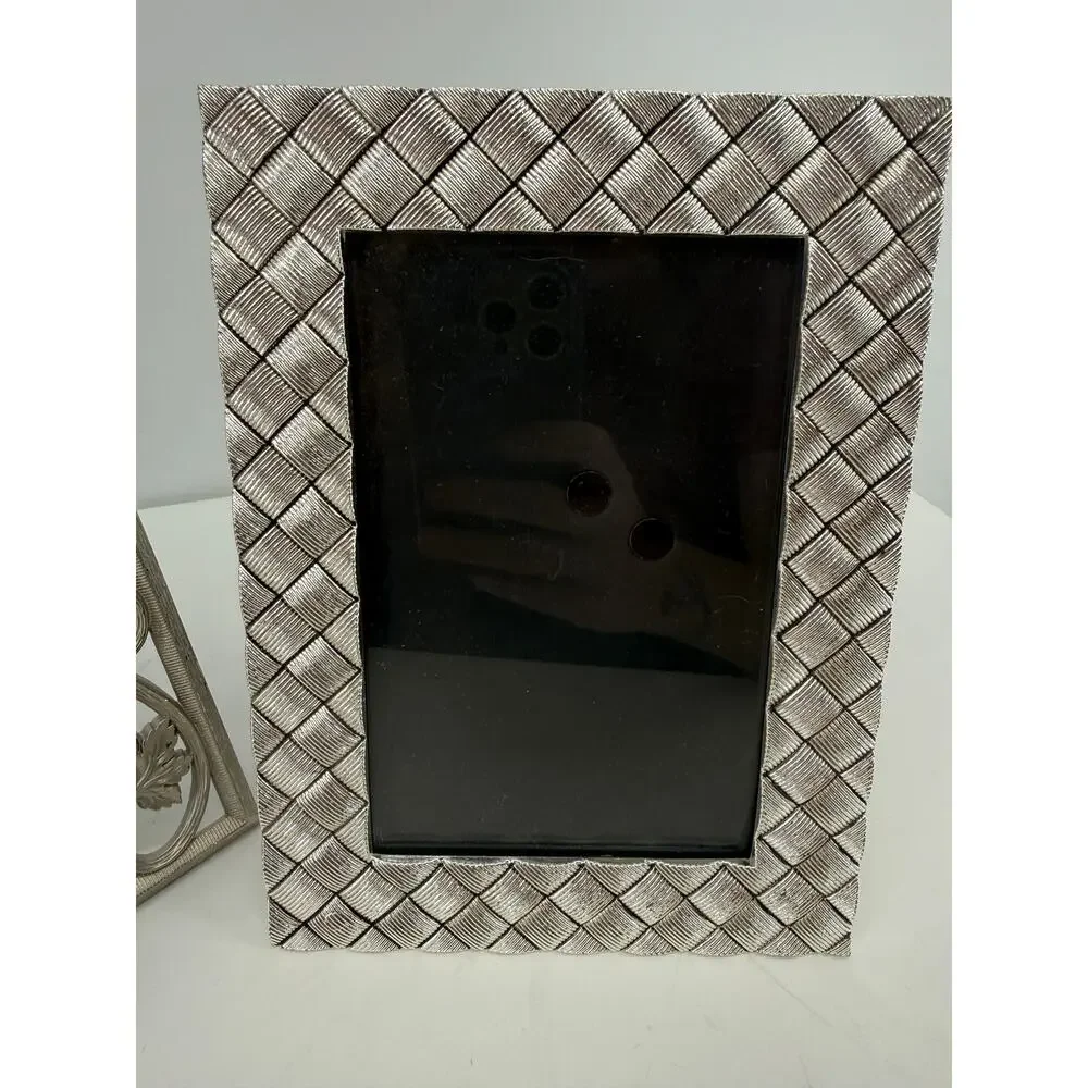 Silver Picture Frame Set 5x7 4x6 Ornate Scroll Basketweave Easel Back Tabletop